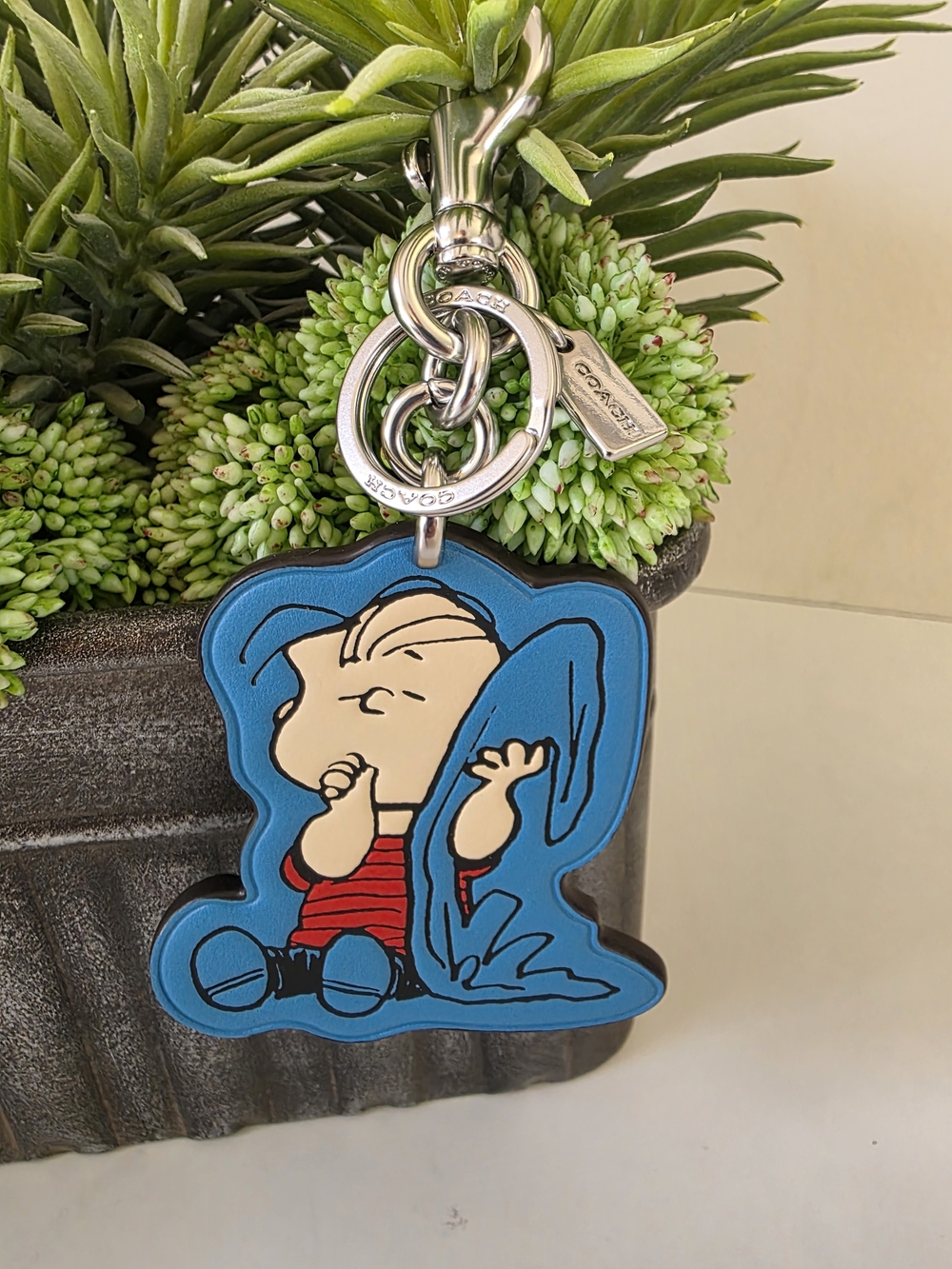 Coach X Peanuts Linus Leather Bag Charm Keychain Limited Edition Blue